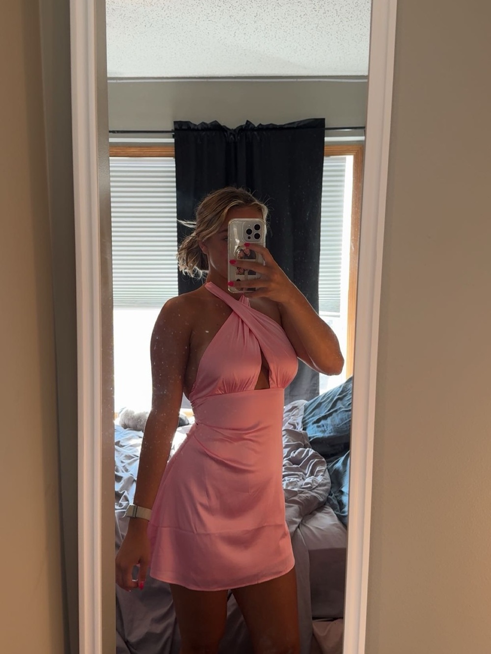 Peppermayo Pink Halter Twist Cutout Mini Dress